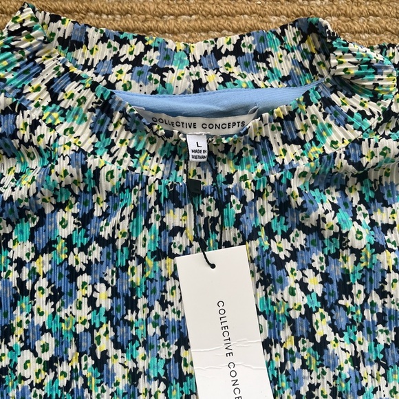 ❌ SOLD Collective Concepts Womens Crinkle blue Green Mock Neck Shirt Dress NWT - Picture 4 of 10